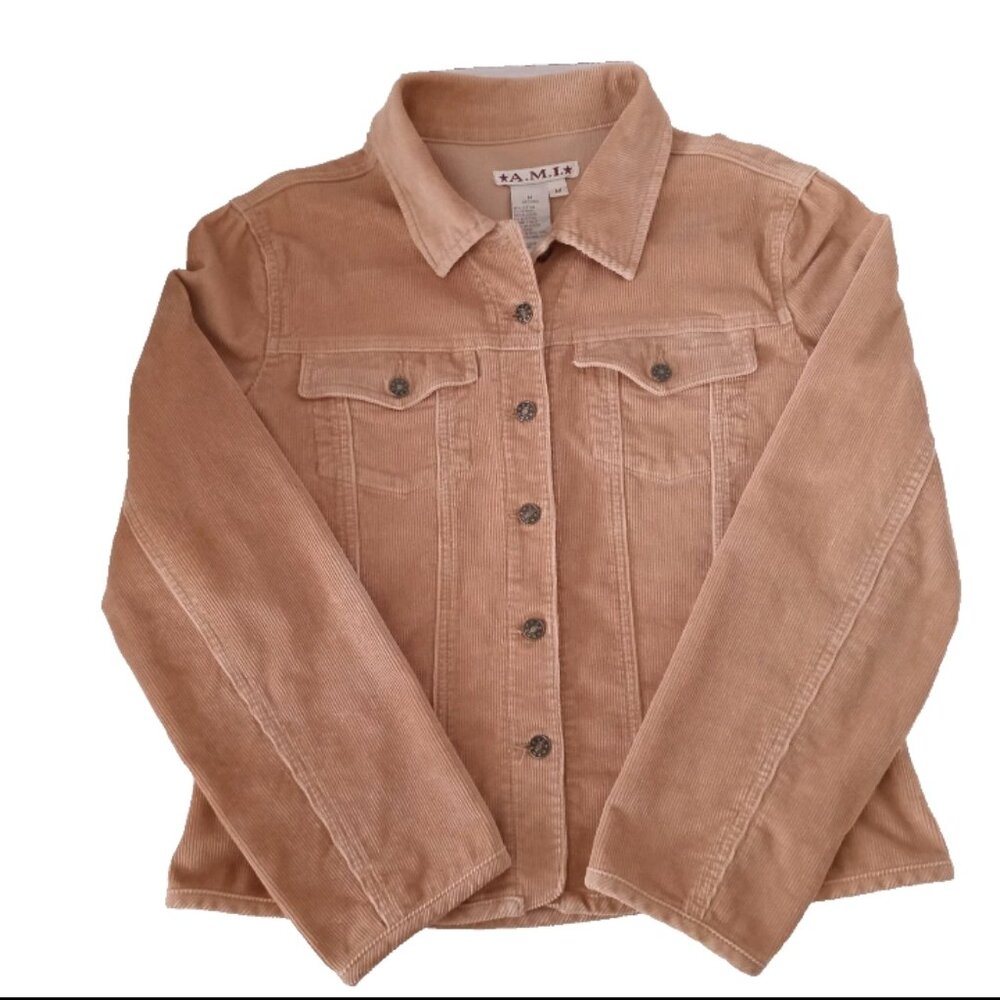 Vtg Women's Y2K MI Corduroy Jacket Tan Classic Trucker Style Neutral Casual Sz M